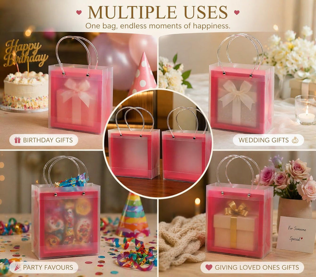 Transparent Red Gift Bag with Handle