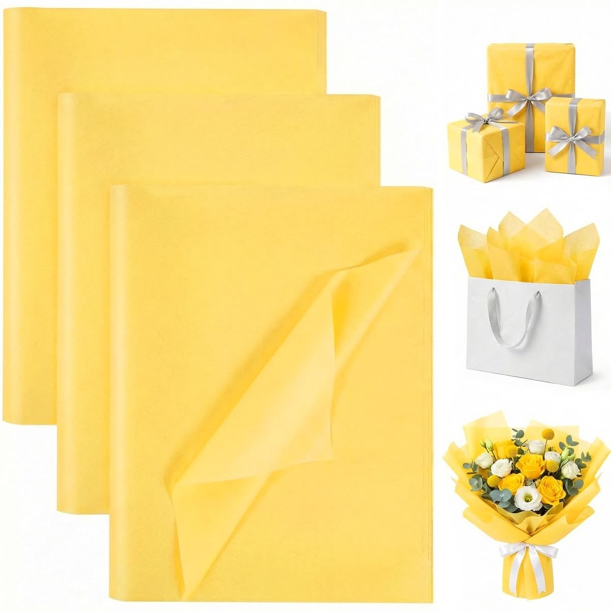 Tissue Non-Woven Bouquet Sheet – Yellow | Pack of 10