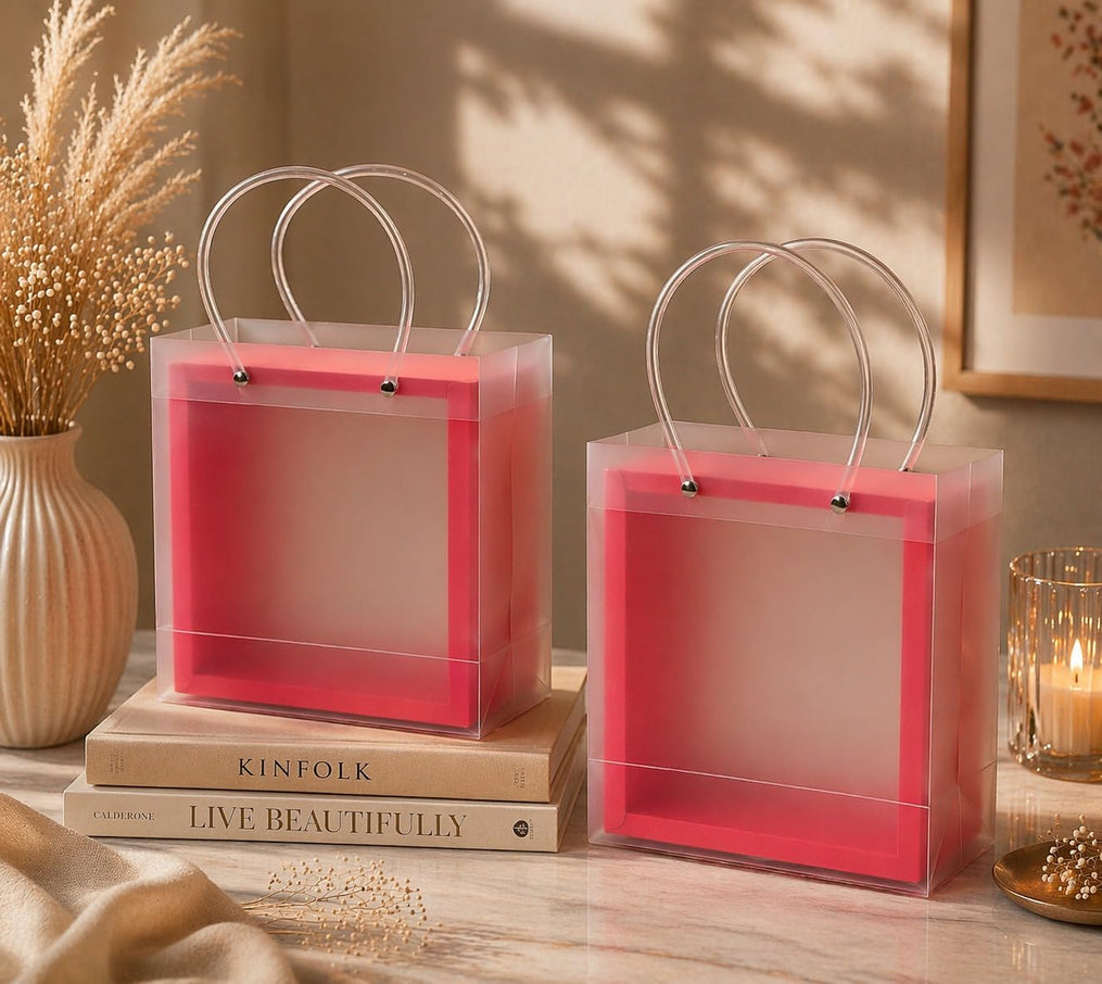 Transparent Red Gift Bag with Handle